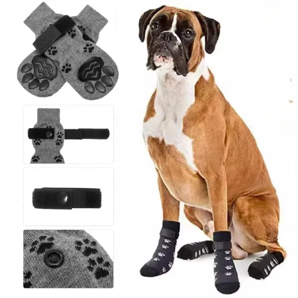 4pcs  Anti-Slip Dog Socks Adjustable Non-Slip