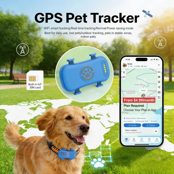 GPS Pet Tracker Real-Time Tracking, Waterproof,