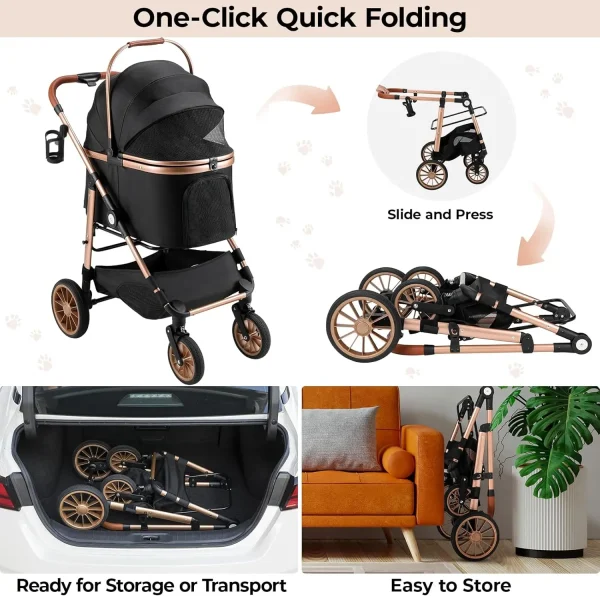 Steardy Foldable Pet Stroller w/ cup holder